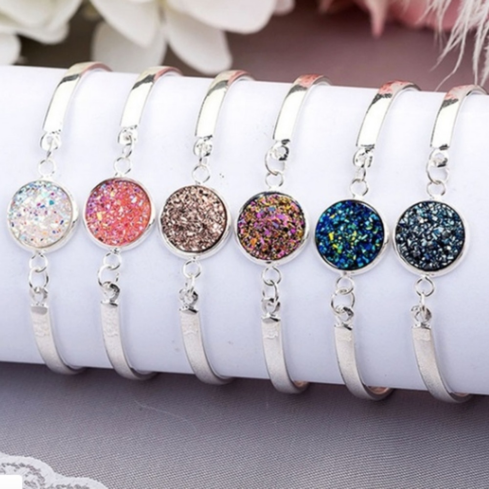 Silver white druzy bracelet - great for layering
